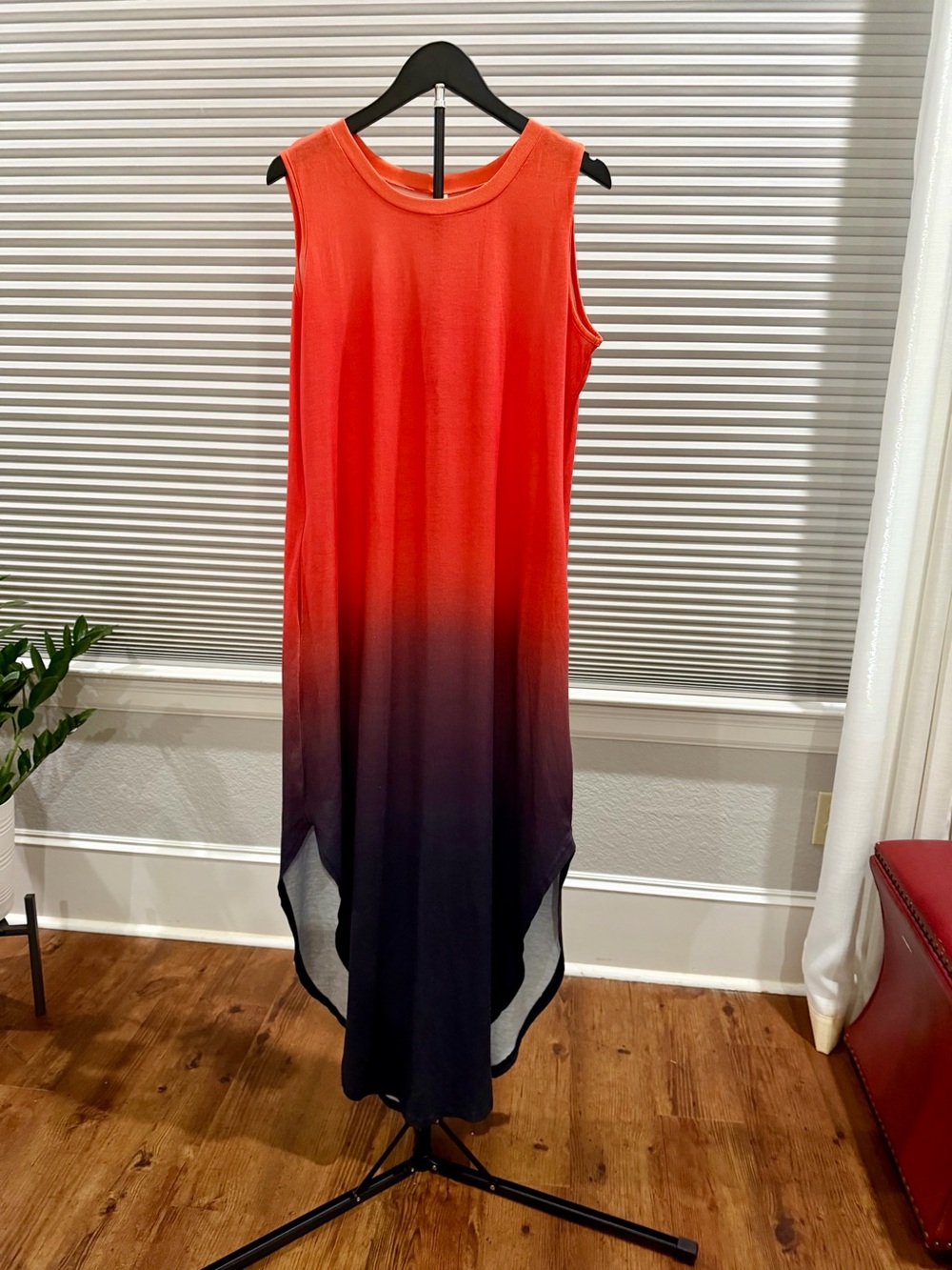 Anrabess Casual Sleeveless Ombre Orange to Navy Maxi Dress